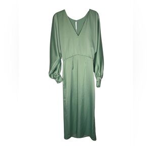 💚 Bluzat NWT Green Satin Long Sleeve Maxi Dress Women’s Size‎ Small Elegant 💚